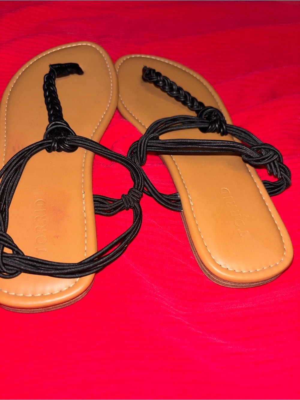 Torrid Women’s Black Braided Strap Tan Footbed Sandals sz 40